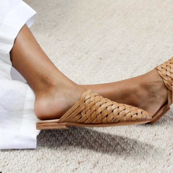 St. Agni Shoes - ST. AGNI Bunto Woven Slip on Mule Flats Loafers Size 37 7 Almond Tan Leather NEW